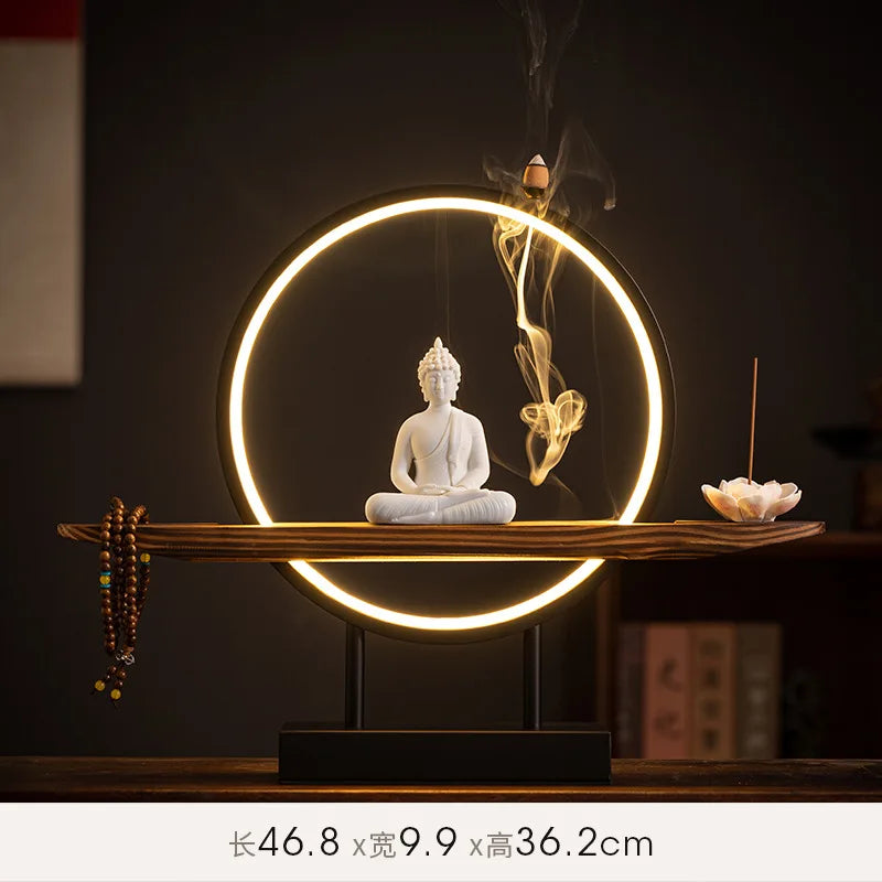 Sakyamuni Buddha Statue Large Buddhist statue Tathagata Buddha Figure Buddha Led ring light bespoke Living Room Incense Porch