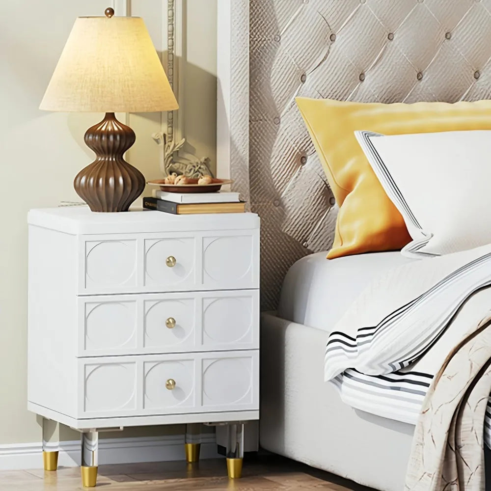 End Table or Nightstand, Bedside Table with 3 Drawers, White Nightstand, Night Stand Dresser for Bedroom, Night Table or Side Table