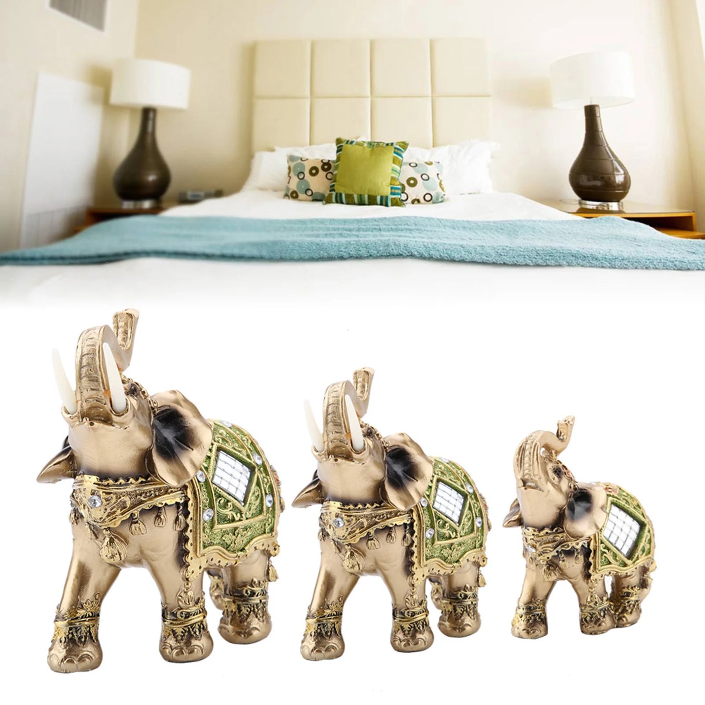Feng Shui Elephant Statue, Lucky Feng Shui Green Elephant Statue, Sculpture Wealth Figurine, Gift Home Decoration Elephant Figurine
