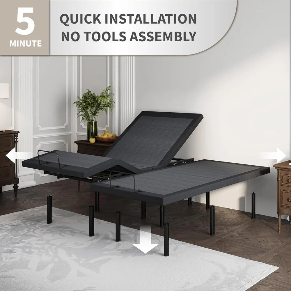 Bed Frame King or Queen or Twin XL size with Mattress, 14 Inch Hybrid Copper-Gel AeroFusion Memory Foam, Head & Foot Incline, 750lbs Lift Capacity