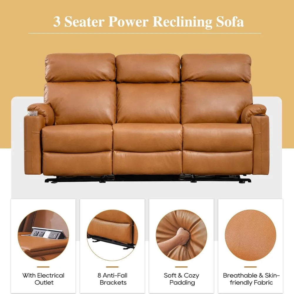 Living Room Reclining Sofa, 3-Seater Recliner Sofa, PU Leather, Home Theater Seating with Flipped Middle Backrest, Power Reclining Couch