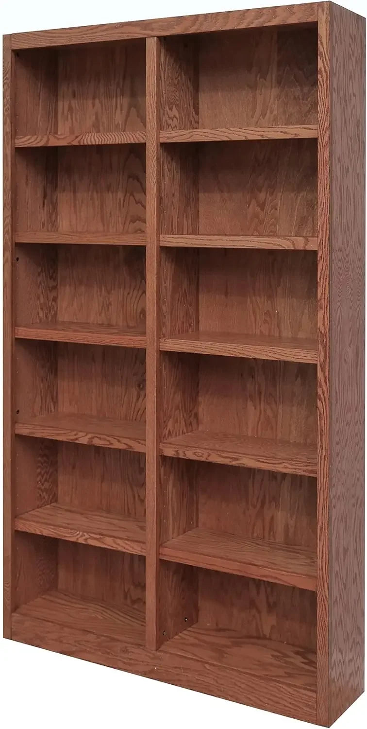 Traditional Double Wide Wood Bookcase with 10 Adjustable Shelves & 2 Fixed Shelves 84" Assembly Required