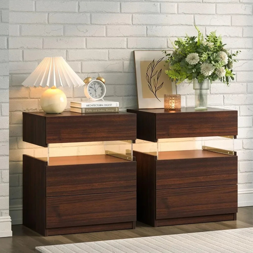 End Table or Nightstand, 3 Drawers Modern Bedside Table End Side Table for Bedroom LED Night Stand