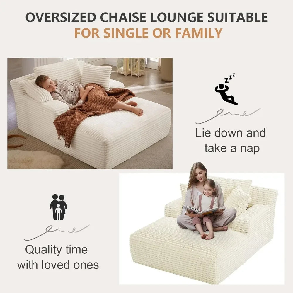 Chair Oversized Chaise Lounge Chair, Corduroy Fabric Single Sofa Chair, Upholstered Lounge Chair with Pillows Suitable for bedrooms