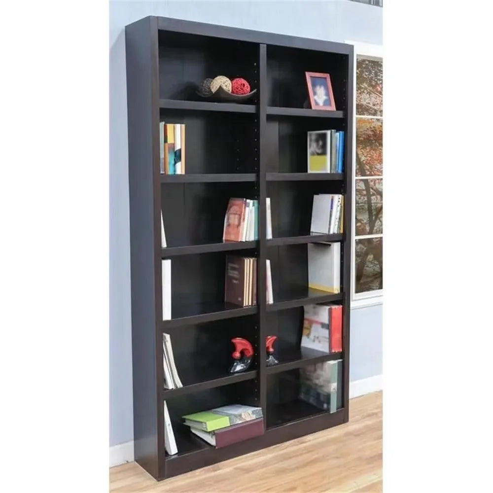 Traditional Double Wide Wood Bookcase with 10 Adjustable Shelves & 2 Fixed Shelves 84" Assembly Required