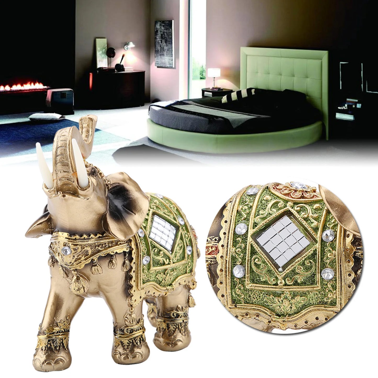 Feng Shui Elephant Statue, Lucky Feng Shui Green Elephant Statue, Sculpture Wealth Figurine, Gift Home Decoration Elephant Figurine