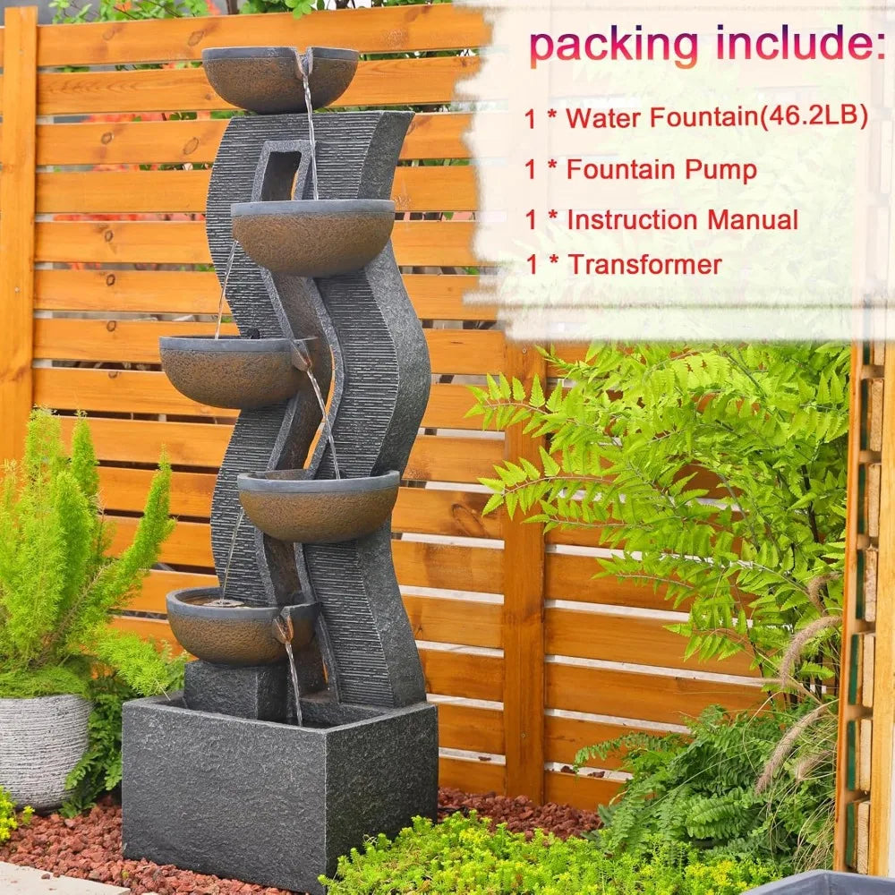 Large Outdoor Garden Fountain with Illuminated Waterfall, Resin Fountain, 6th Floor, High Garden
