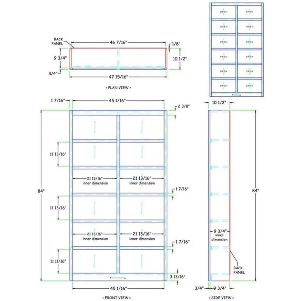 Traditional Double Wide Wood Bookcase with 10 Adjustable Shelves & 2 Fixed Shelves 84" Assembly Required