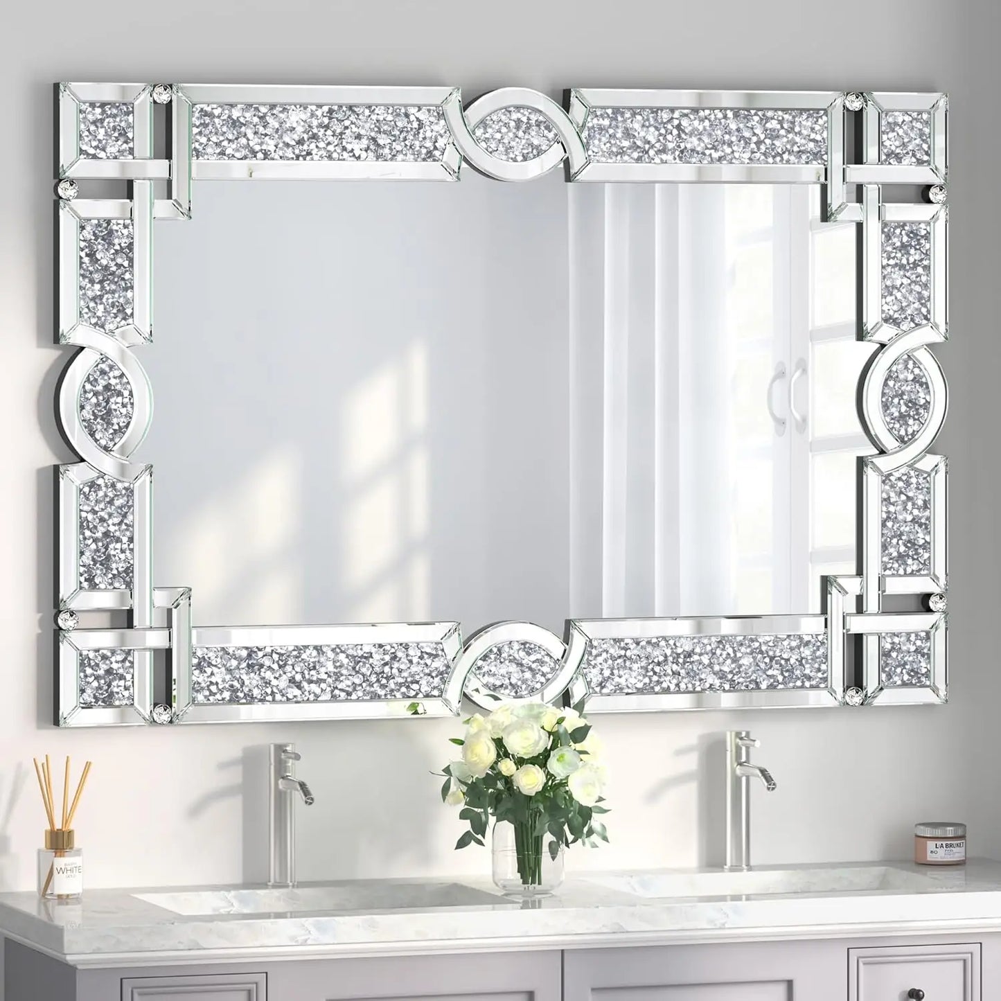 Decor Crystal Mirror Full Length-63 X 21 "Crushed Diamond Full Length Mirror Silver Long Floor Standing Mirror Bedroom, Living Room