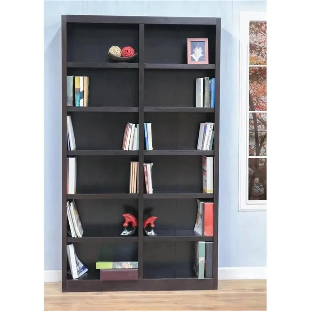 Traditional Double Wide Wood Bookcase with 10 Adjustable Shelves & 2 Fixed Shelves 84" Assembly Required