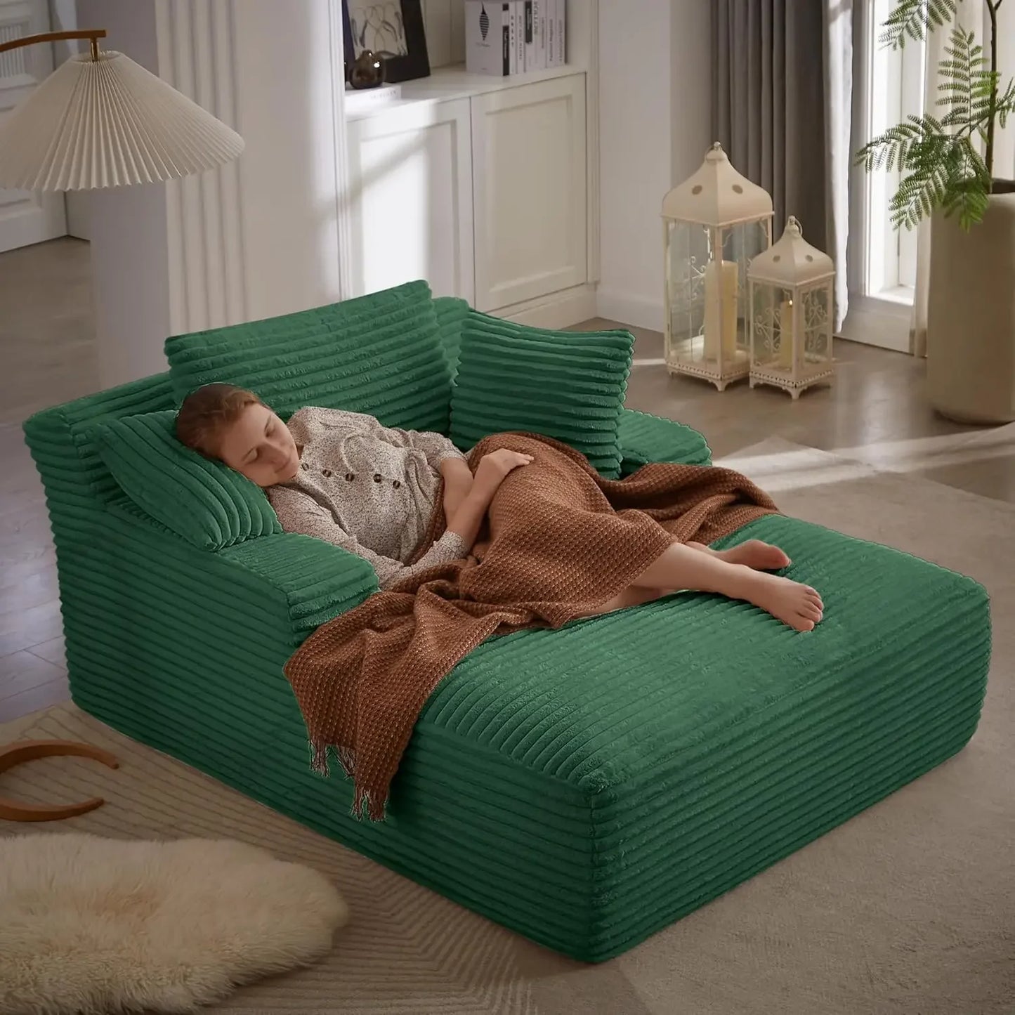 Chair Oversized Chaise Lounge Chair, Corduroy Fabric Single Sofa Chair, Upholstered Lounge Chair with Pillows Suitable for bedrooms