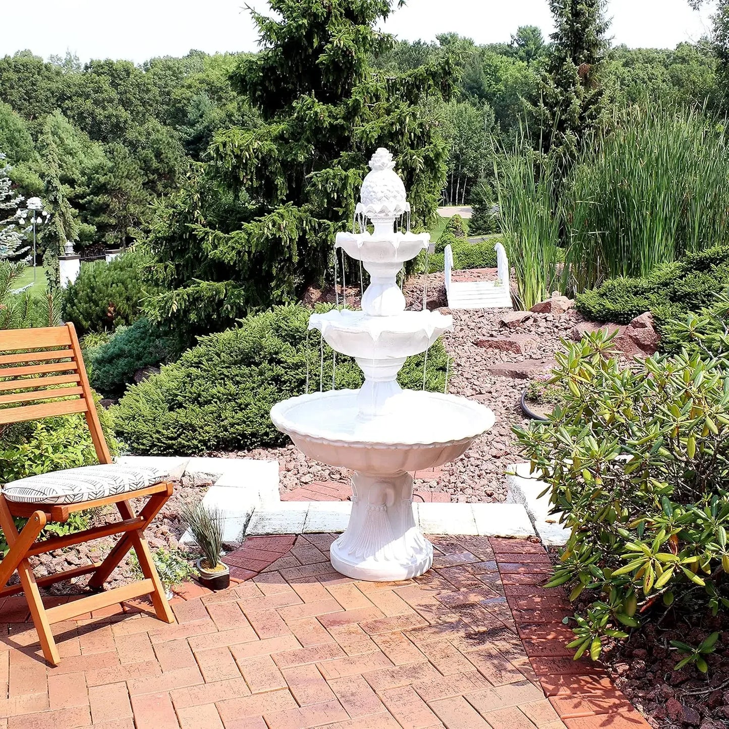 Welcome 3-Tier Outdoor Water Fountain - Large Traditional Water Feature with Pineapple Topper - White 57" He