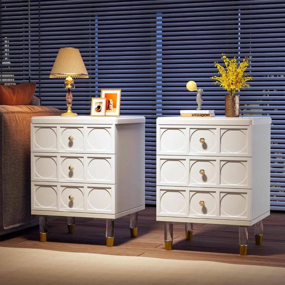 End Table or Nightstand, Bedside Table with 3 Drawers, White Nightstand, Night Stand Dresser for Bedroom, Night Table or Side Table