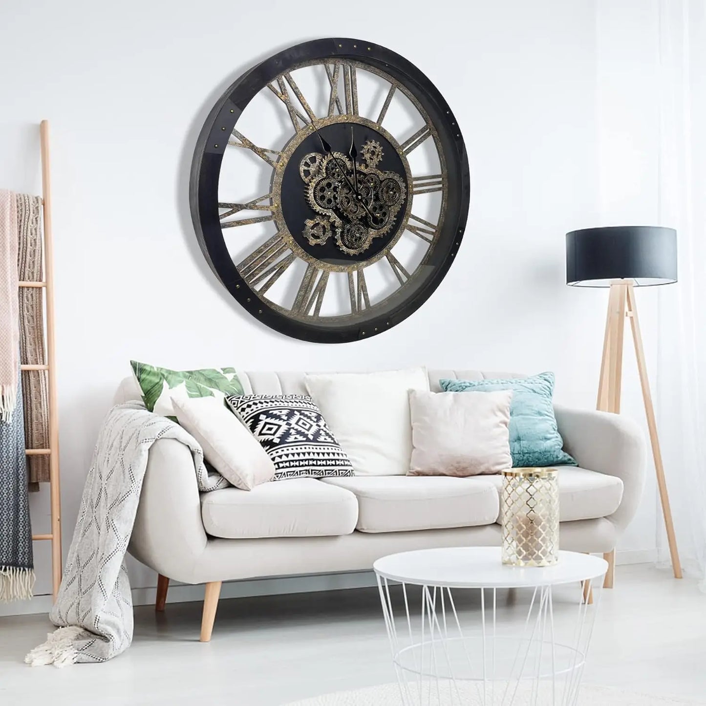 Extra Large Wall Clock with Moving Gears, Oversized Giant Industrial Steampunk Rustic Clocks for Wall Decor Living 36"