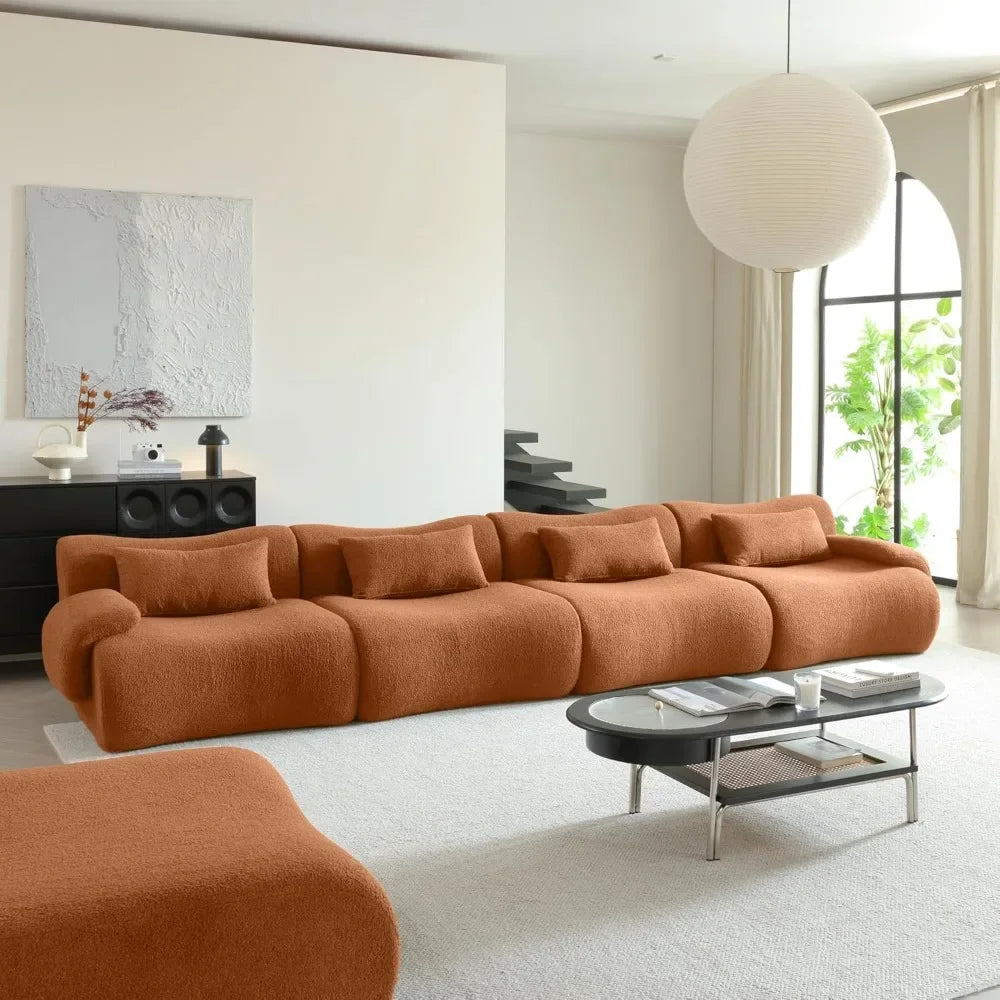 Living Room Sectional Sofa 4-Seater Sectional Couch Luxury Modern Cloud Couch with Oversized Bamboo Shaped Sofa Comfy Fluffy Boucle Sofa