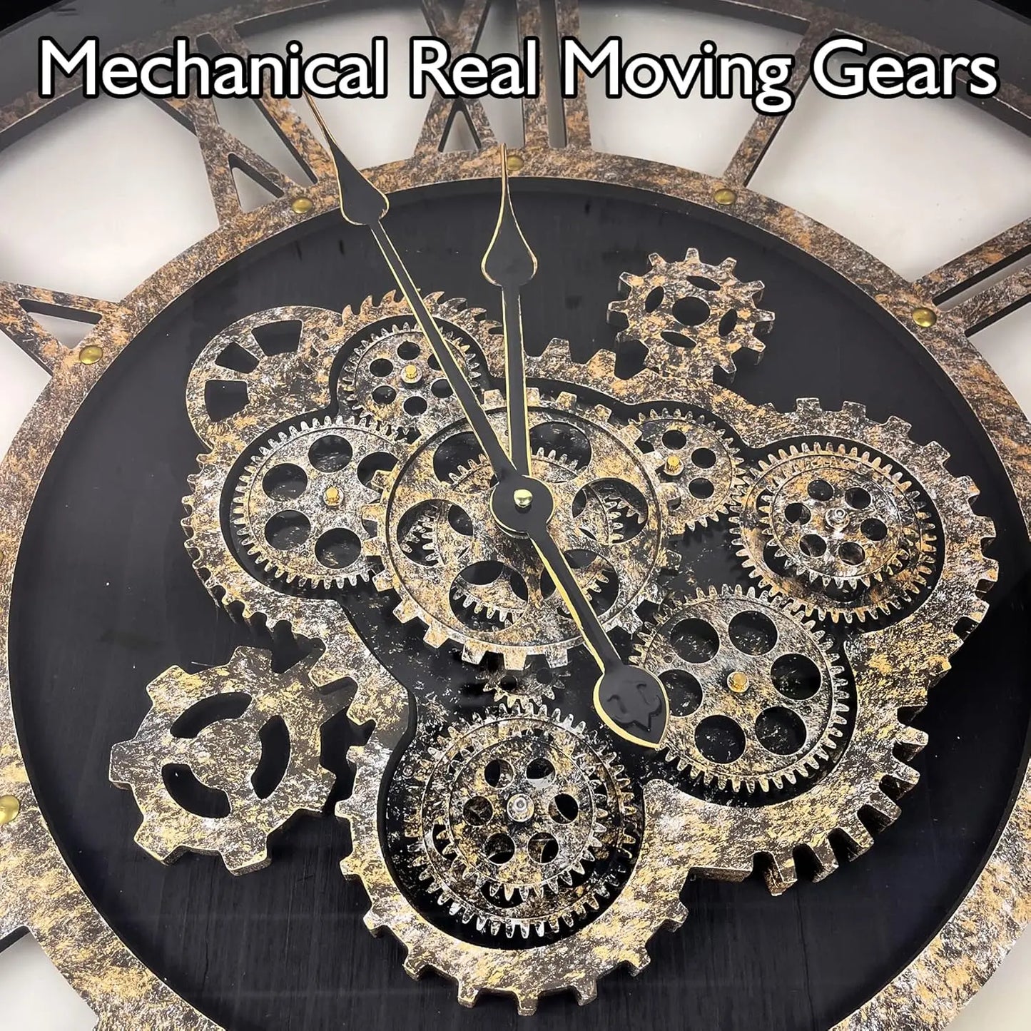 Extra Large Wall Clock with Moving Gears, Oversized Giant Industrial Steampunk Rustic Clocks for Wall Decor Living 36"