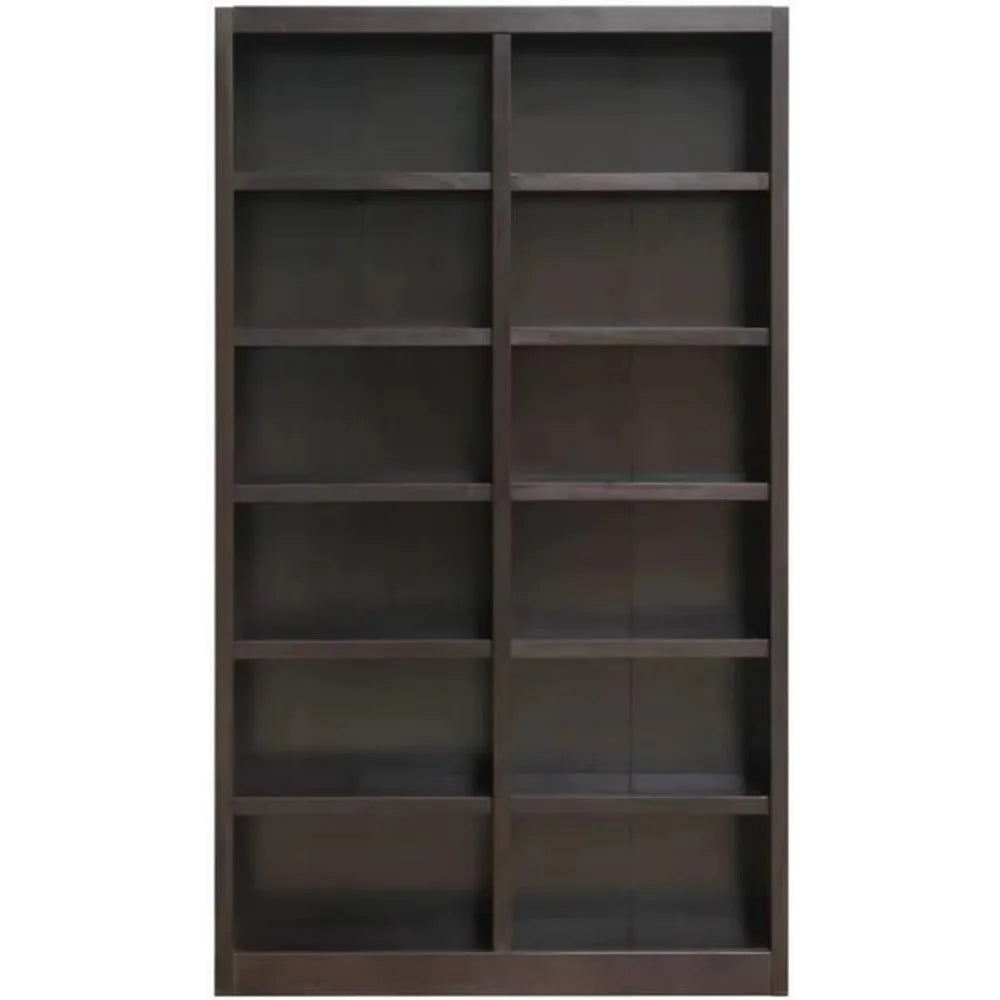 Traditional Double Wide Wood Bookcase with 10 Adjustable Shelves & 2 Fixed Shelves 84" Assembly Required