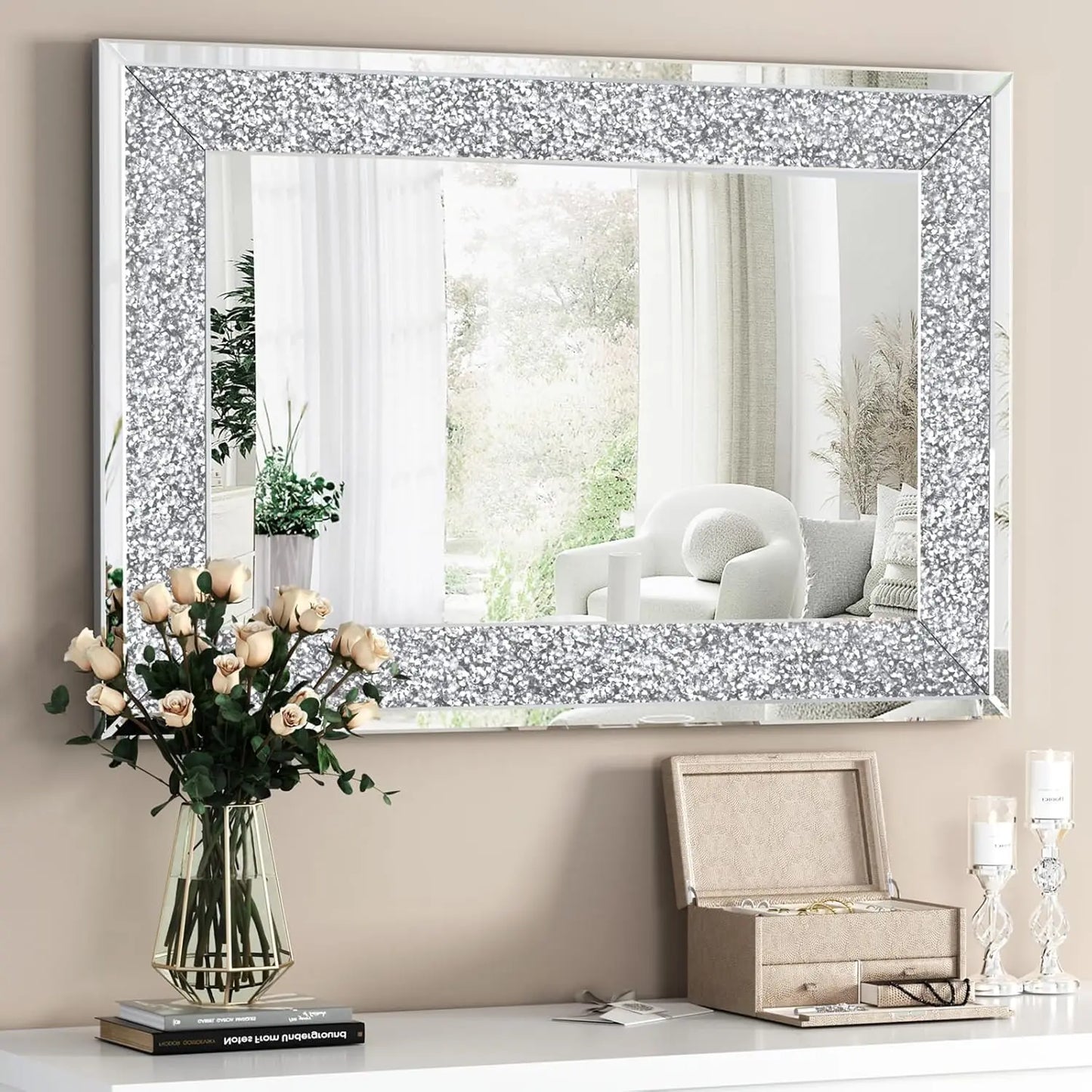 Decor Crystal Mirror Full Length-63 X 21 "Crushed Diamond Full Length Mirror Silver Long Floor Standing Mirror Bedroom, Living Room