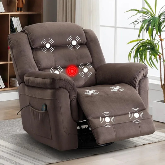 Chair Swivel Rocker Recliner with Massage and Heat, 360° Swivel Recliner Chairs for Adults Recliner, Overstuffed Backrest and Seat