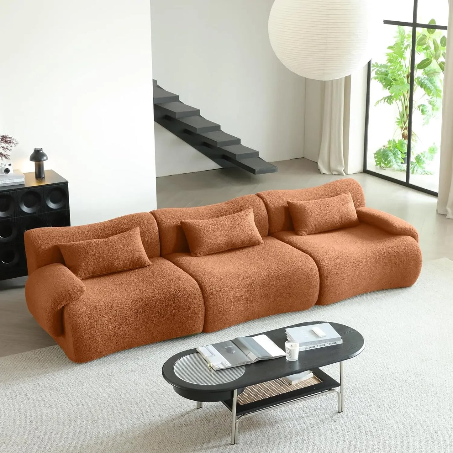 Living Room Sectional Sofa 4-Seater Sectional Couch Luxury Modern Cloud Couch with Oversized Bamboo Shaped Sofa Comfy Fluffy Boucle Sofa