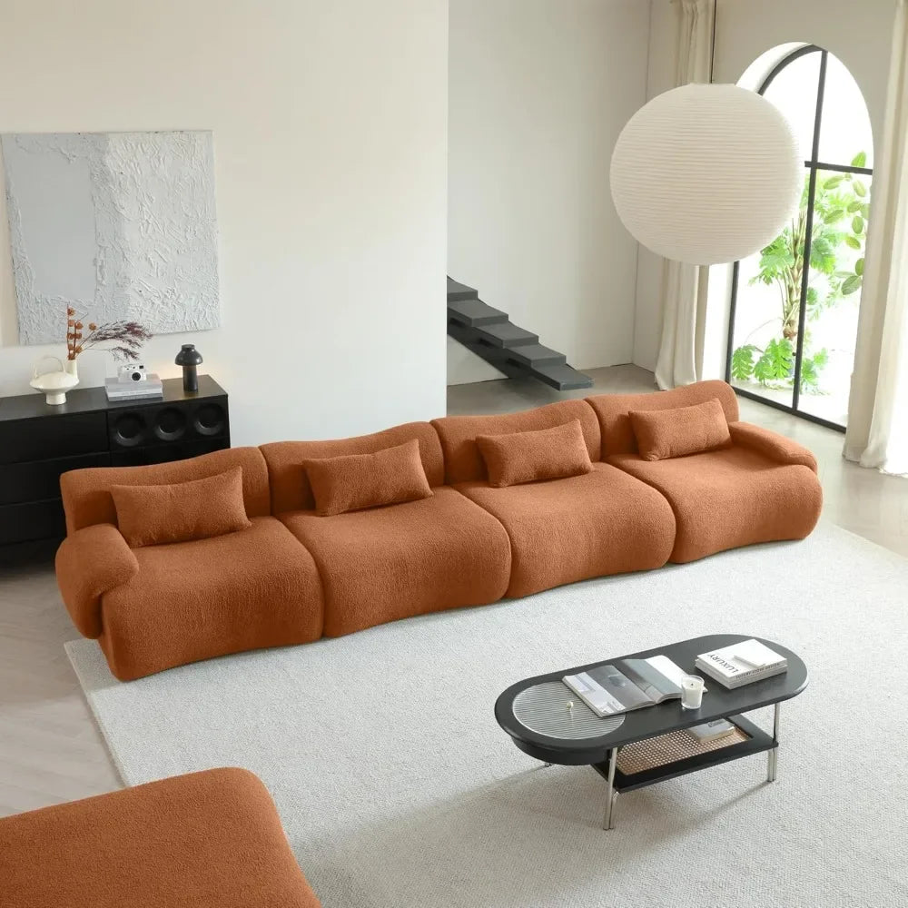 Living Room Sectional Sofa 4-Seater Sectional Couch Luxury Modern Cloud Couch with Oversized Bamboo Shaped Sofa Comfy Fluffy Boucle Sofa