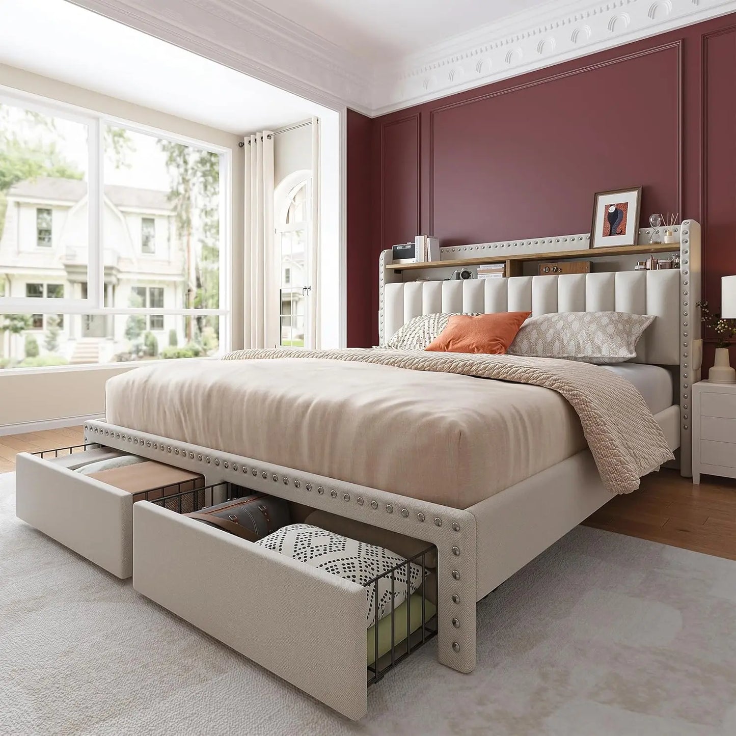 Frame with Storage and Headboard Upholstered King Bed Frame with Storage King Bed Frame with 2 Drawers