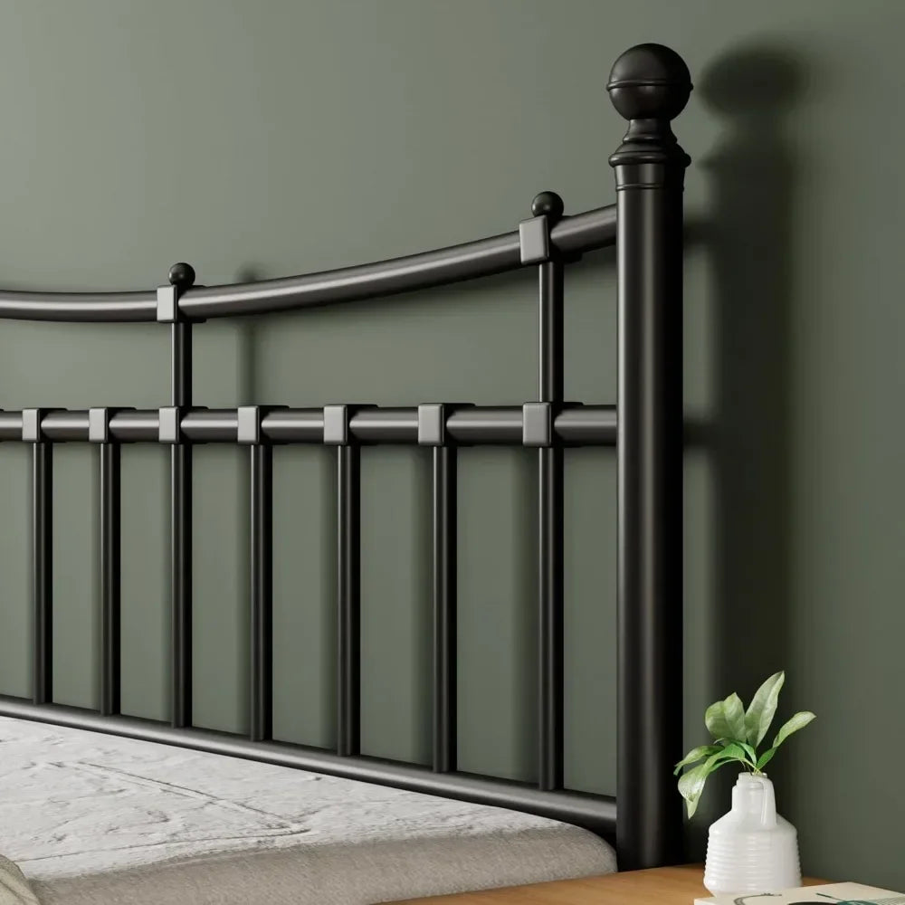 Bed Frame Queen Size with 14 Steel Slats Support, Iron-Art Headboard and Footboard, 14 Inch Metal Platform Bed Frame