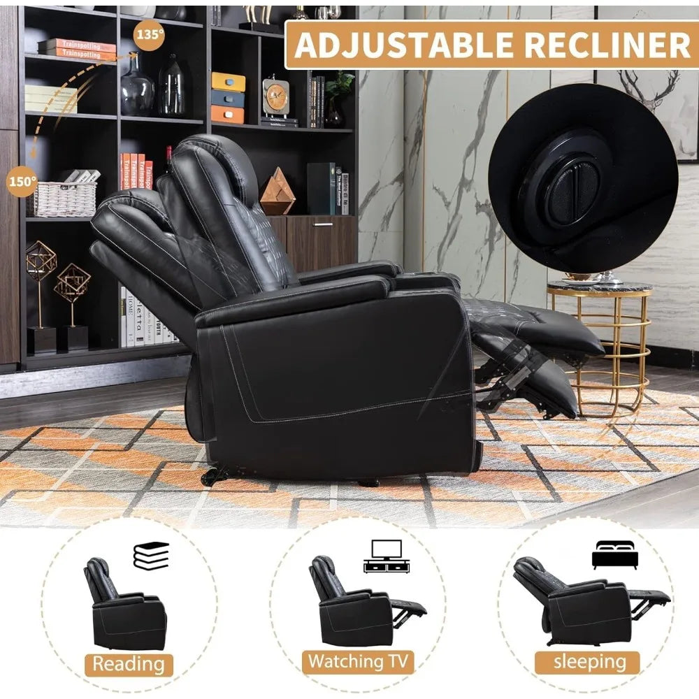 Chair Power Recliner, Chair USB Ports and Cup Holders, with Hidden Arm Storage, Overstuffed Electric Home Theater Seating Reclining