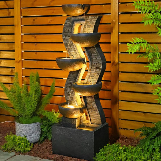 Large Outdoor Garden Fountain with Illuminated Waterfall, Resin Fountain, 6th Floor, High Garden