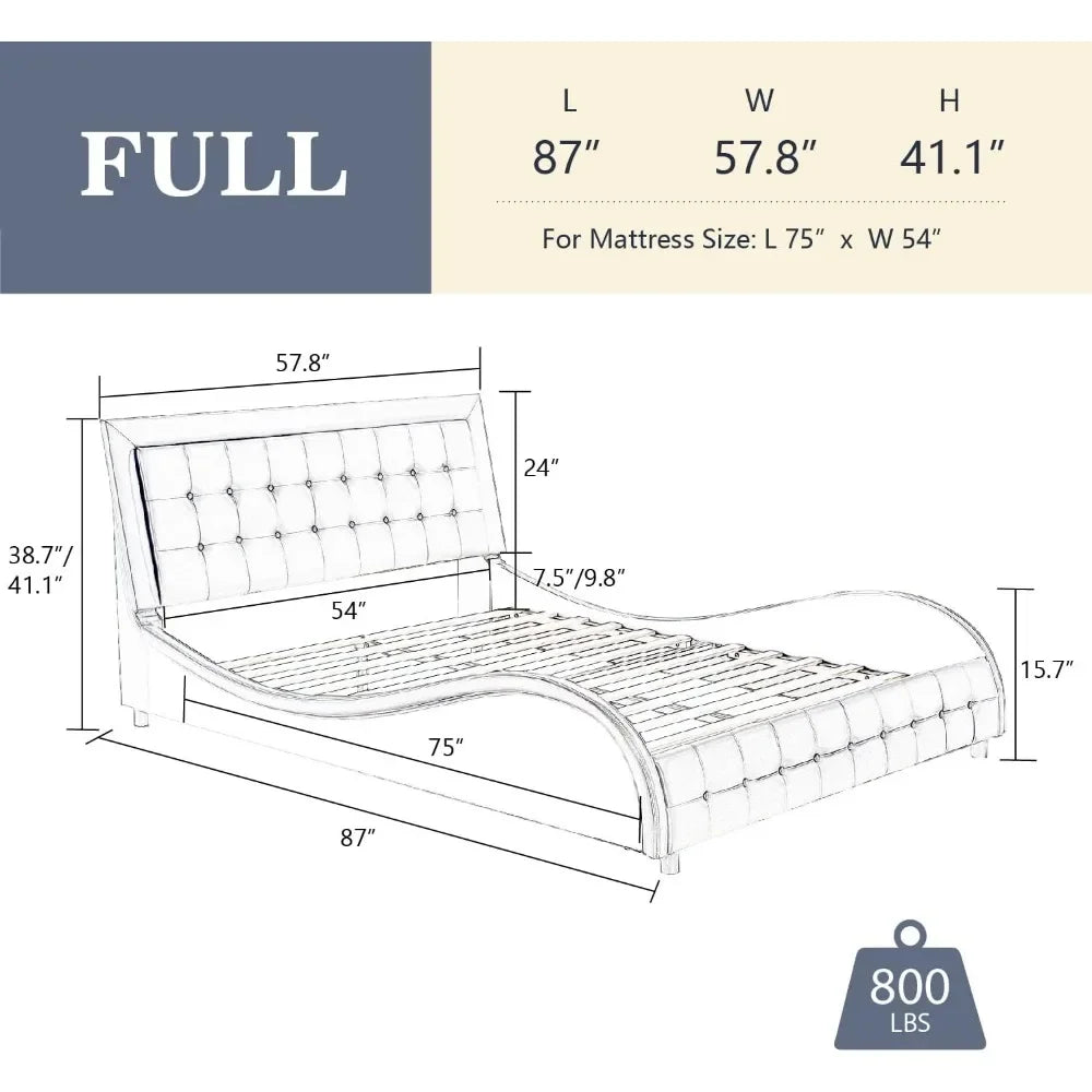 Bed frame King Size with adjustable headboard, box tufted upholstered platform bed, mattress base with plank support, Modern Wave