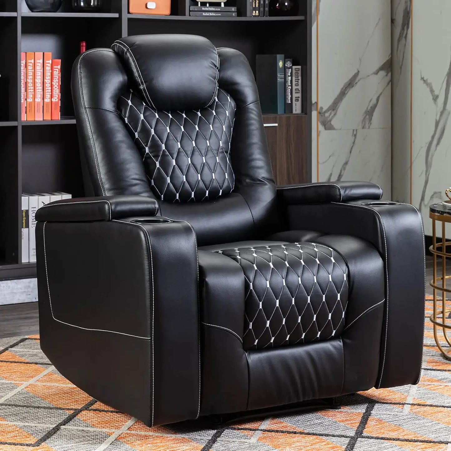 Chair Power Recliner, Chair USB Ports and Cup Holders, with Hidden Arm Storage, Overstuffed Electric Home Theater Seating Reclining