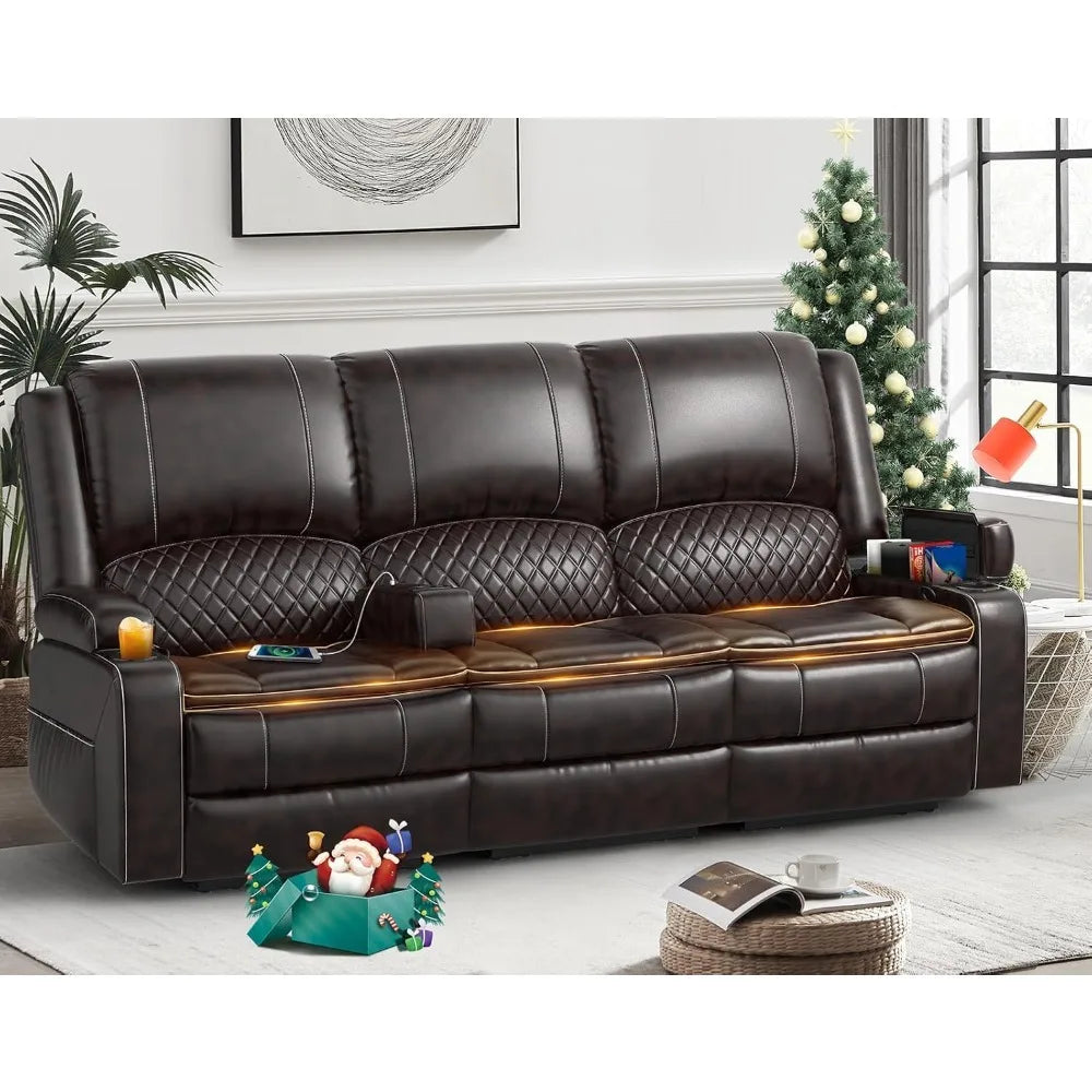 Living Room Recliner Sofa, 3-Seater Manual Reclining Sofa with 2-Tier Cushion, Reclining Couches for Living Room with Removable Console