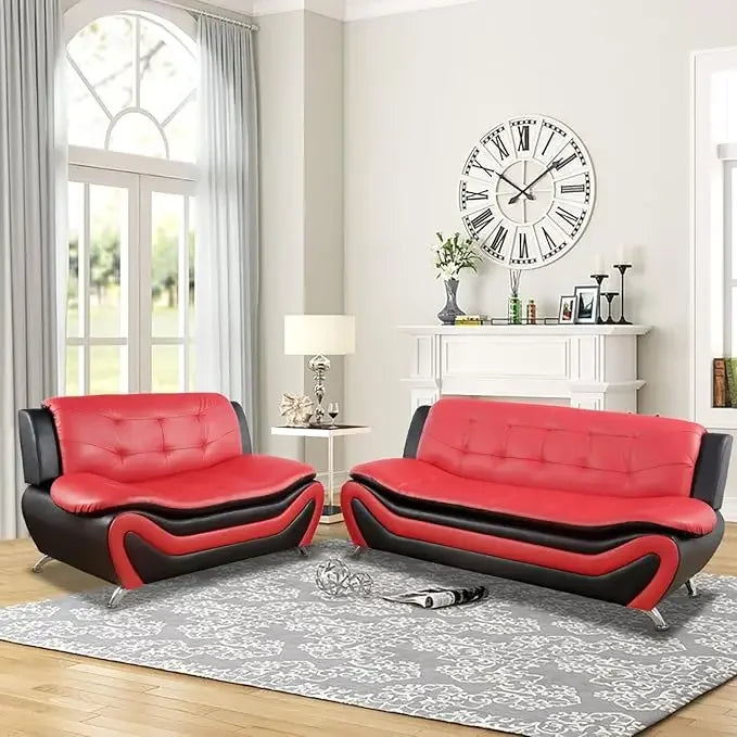 Living Room Genuine Leather Sofa Set, Sofa and Loveseat Sets for Living Room Furniture Sets, Loveseat and Couch 2-Piece for Living Room/Office