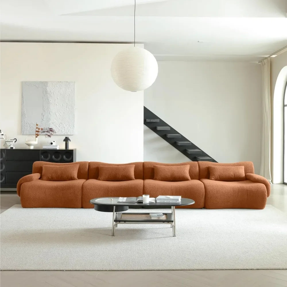 Living Room Sectional Sofa 4-Seater Sectional Couch Luxury Modern Cloud Couch with Oversized Bamboo Shaped Sofa Comfy Fluffy Boucle Sofa