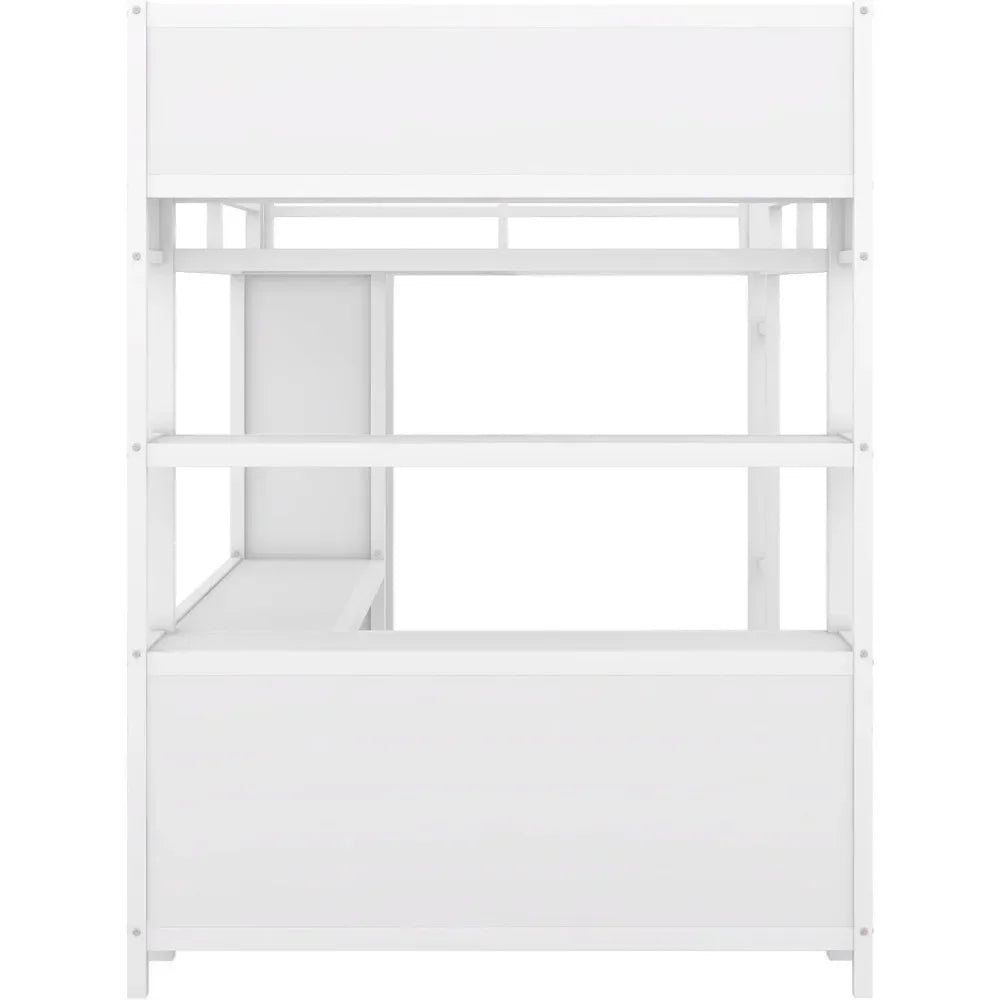 Bunk Beds Full Size Loft Bed with L Shaped Desk and Wardrobe, Heavy Duty Loft Bed with Storage Cubes and Shelves, Loft Bed