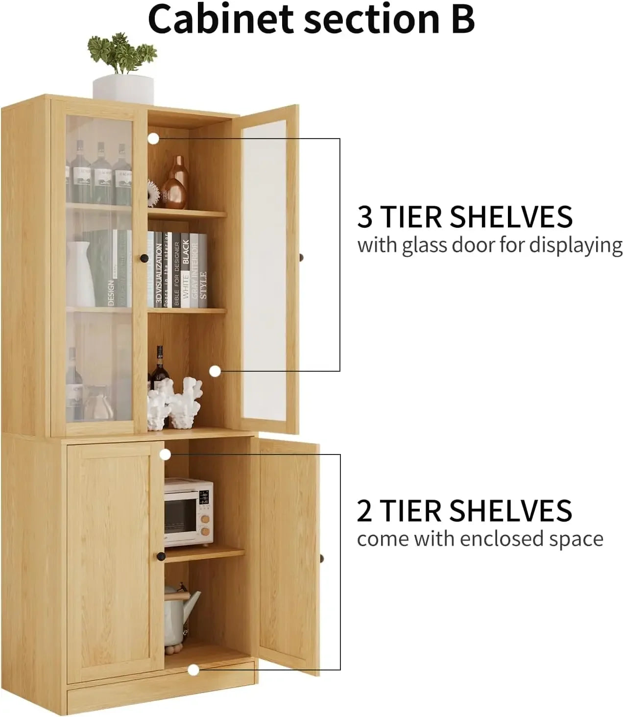 Vertical File Cabinet, 3-Tier Modern Bookshelf with 3 Large Drawer, Wood Filing Cabinet with Open Storage Shelf, Glass Doors