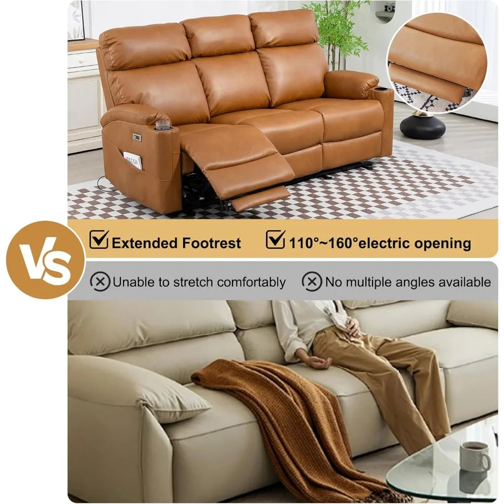 Living Room Reclining Sofa, 3-Seater Recliner Sofa, PU Leather, Home Theater Seating with Flipped Middle Backrest, Power Reclining Couch