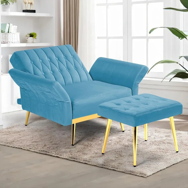 Chair, Velvet Accent Chair with Adjustable Backrest and Armrests, Single Recliner Armchair for Living Room, Bedroom , Baby Blue