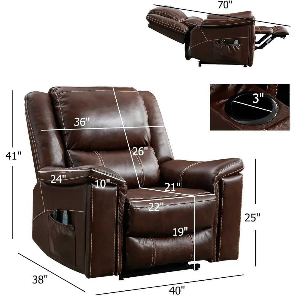 Chair Large Genuine Leather Power Lift Recliner Chair for Elderly, Lay Flat Dual Motor Recliner with Massage and Heated, Electric Lift Chair