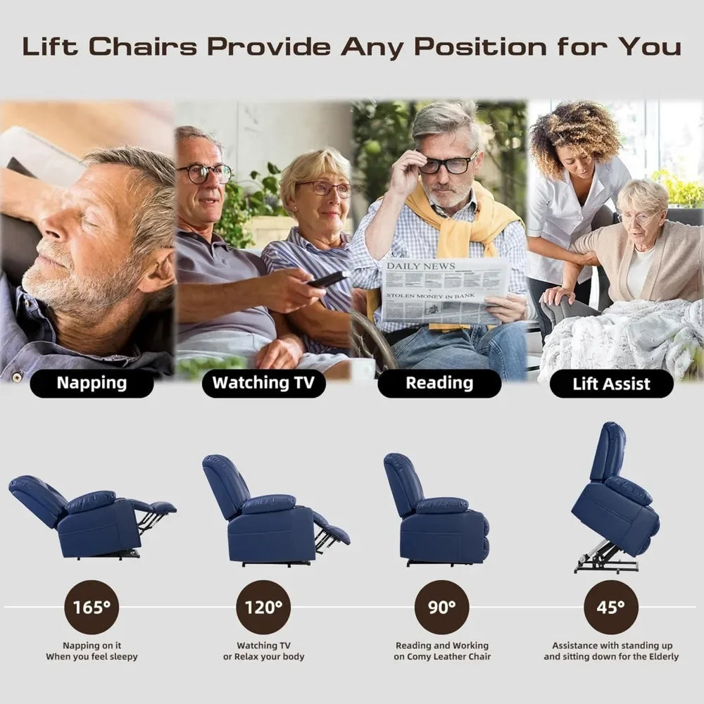 Chair For Large or Tall, Power Lift Okin from Germany, Recliners for Young and Elderly with Heated and Massage Overstuffed Adjustable Lift Chairs, Breathable Leather, USB