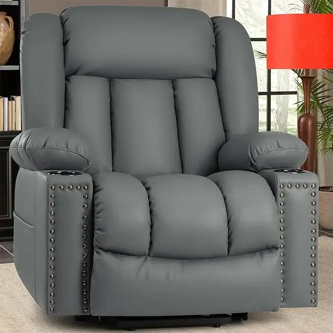 Chair For Large or Tall, Power Lift Okin from Germany, Recliners for Young and Elderly with Heated and Massage Overstuffed Adjustable Lift Chairs, Breathable Leather, USB