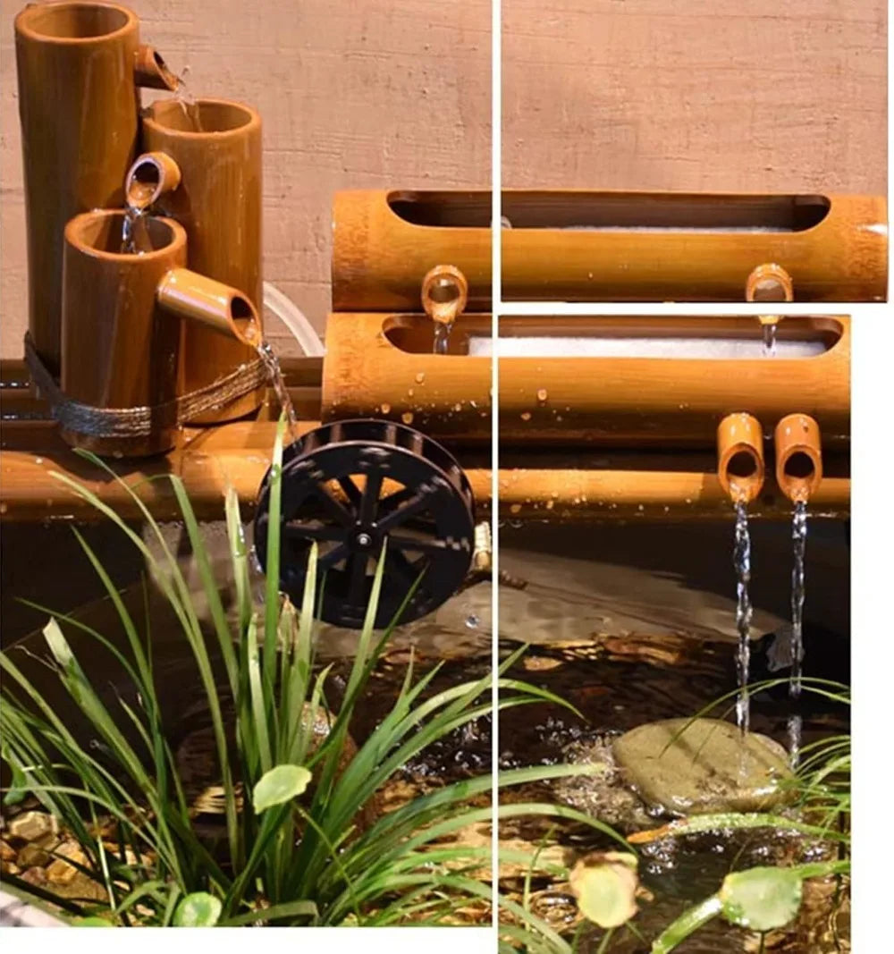 Decor Bamboo Fountain Kit with Water Pump and Solar Fountain, Water Wheel, Feng Shui Zen, 12 Inch