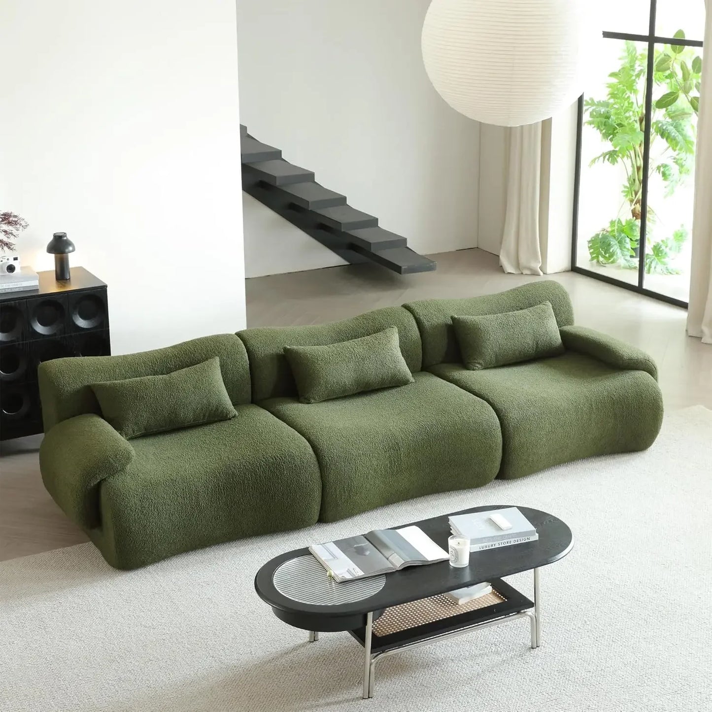 Living Room Sectional Sofa 4-Seater Sectional Couch Luxury Modern Cloud Couch with Oversized Bamboo Shaped Sofa Comfy Fluffy Boucle Sofa