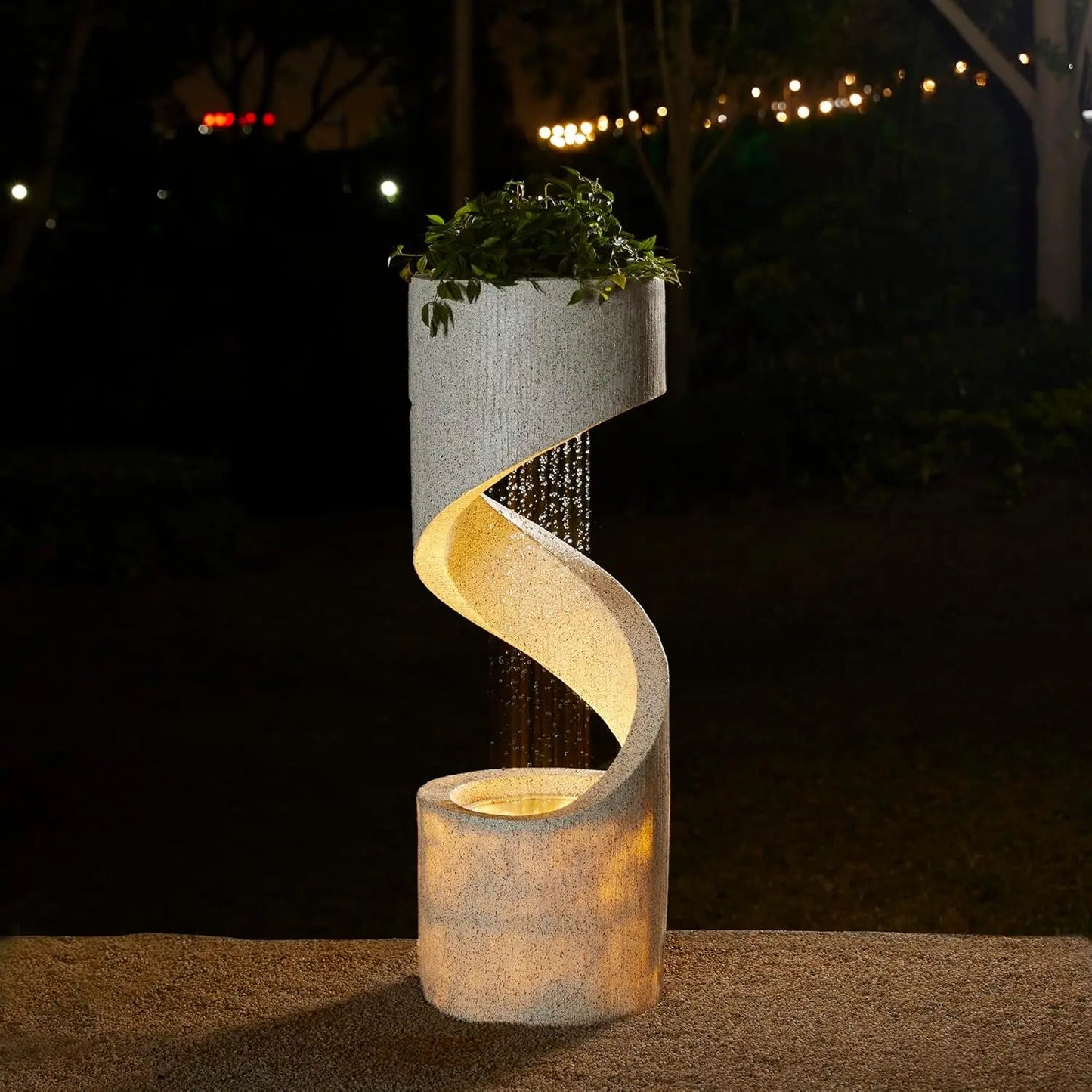 Decorative Tiered Outdoor Water Fountain with LED Light Vintage Curved Waterfall Fountain