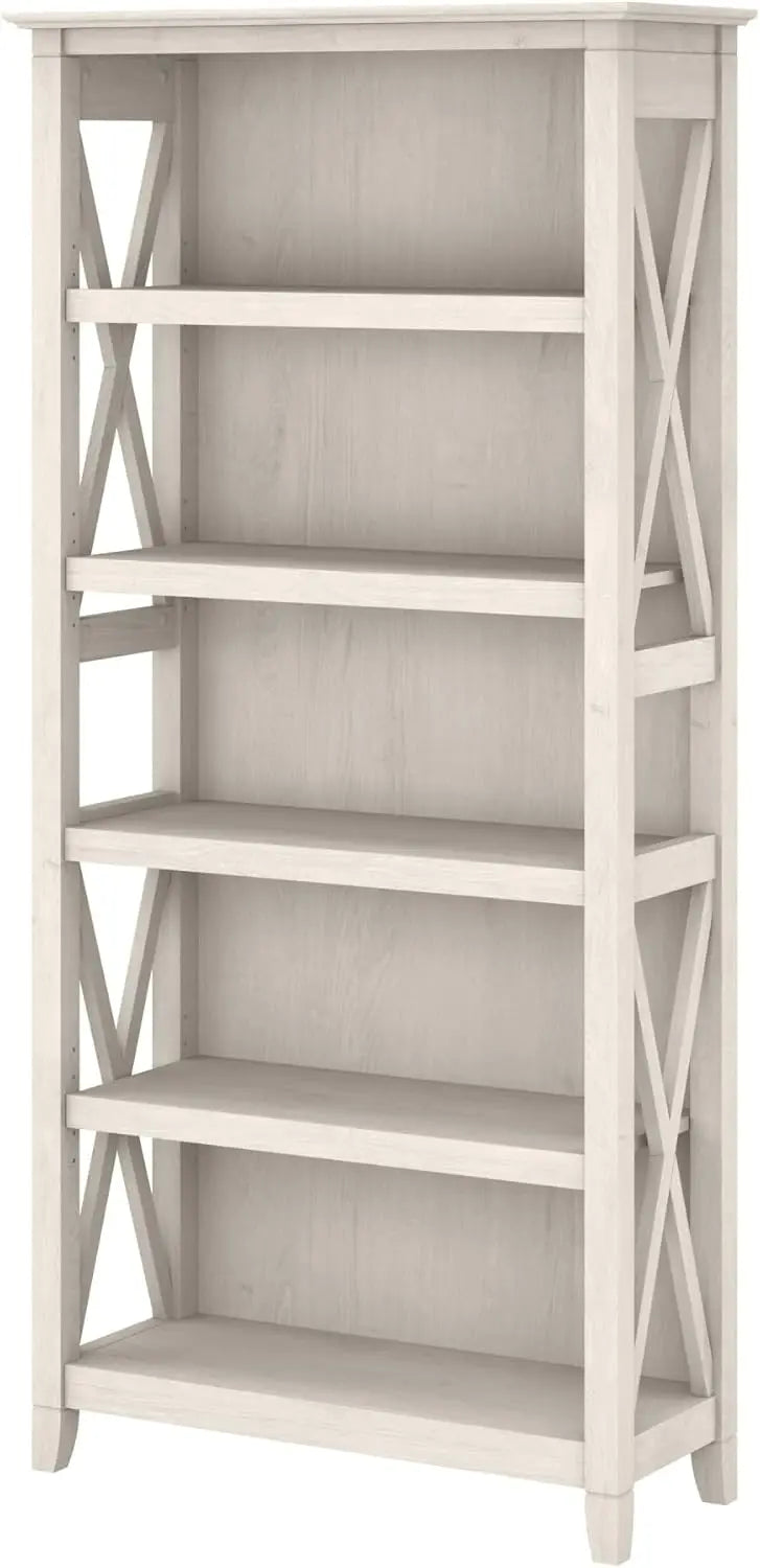 Bookcase Tall 5 Shelf  for Living Room or Home Office, Large Bookshelf, Modern Farmhouse Style, Key West Collection, Bing Cherry