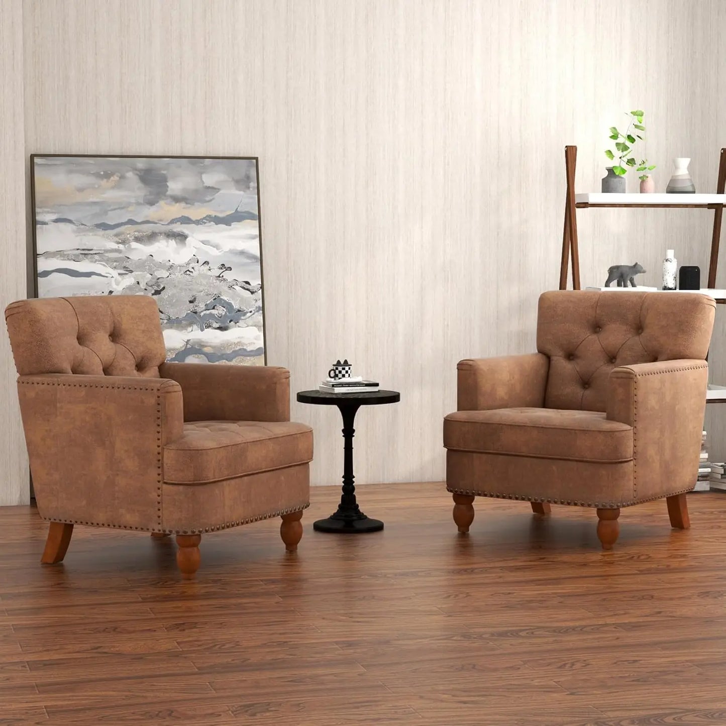 Chair for the Living Room, Upholstered Button Tufted Armchairs Club Reading Chair, Leather Accent Chair