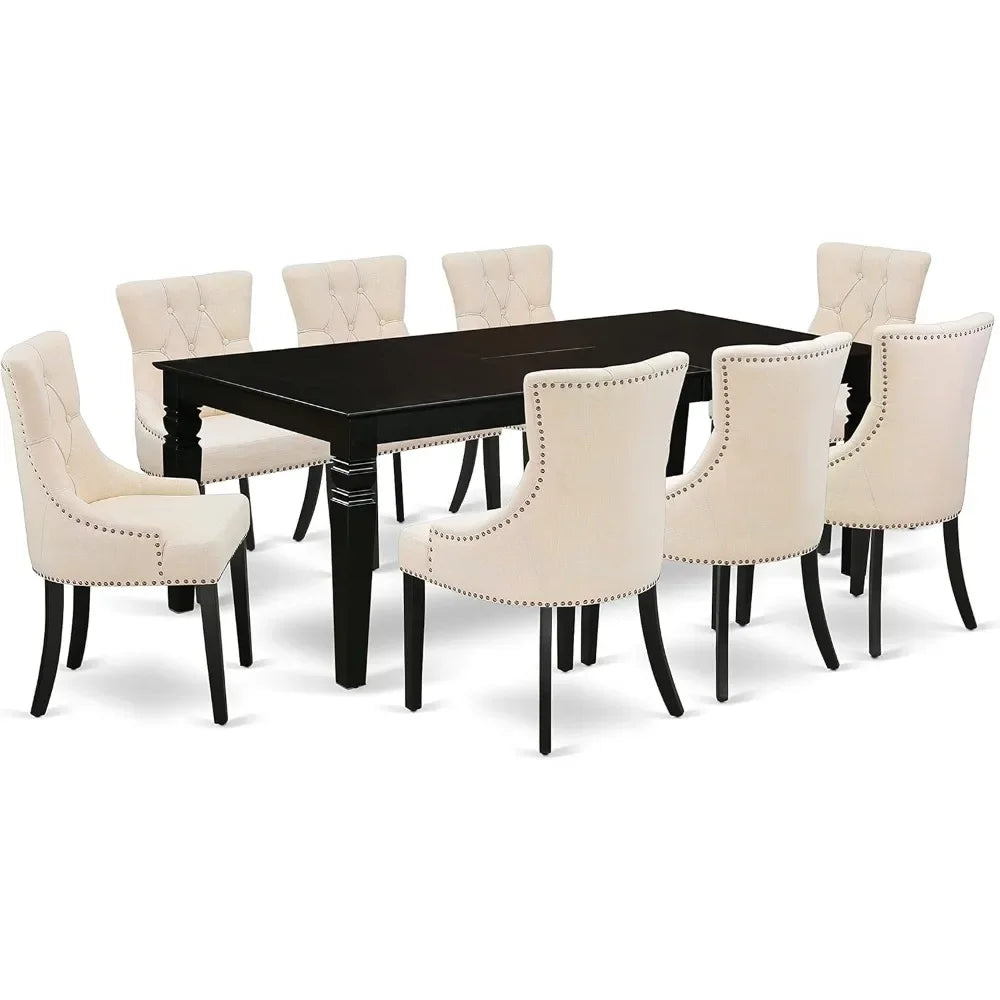 Dining Room Set 9-Piece Includes a Rectangle Butterfly Leaf Kitchen Table and 8 Light Beige