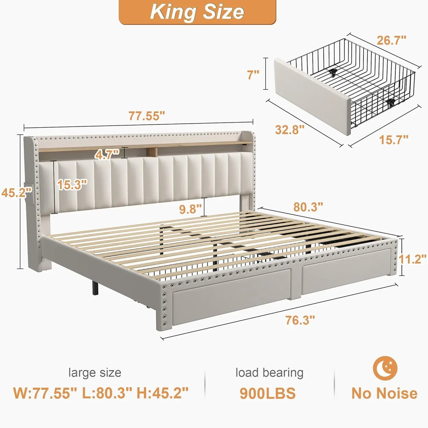 Frame with Storage and Headboard Upholstered King Bed Frame with Storage King Bed Frame with 2 Drawers