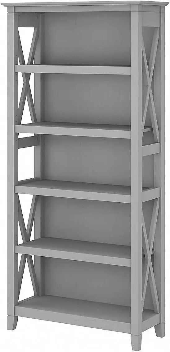 Bookcase Tall 5 Shelf  for Living Room or Home Office, Large Bookshelf, Modern Farmhouse Style, Key West Collection, Bing Cherry