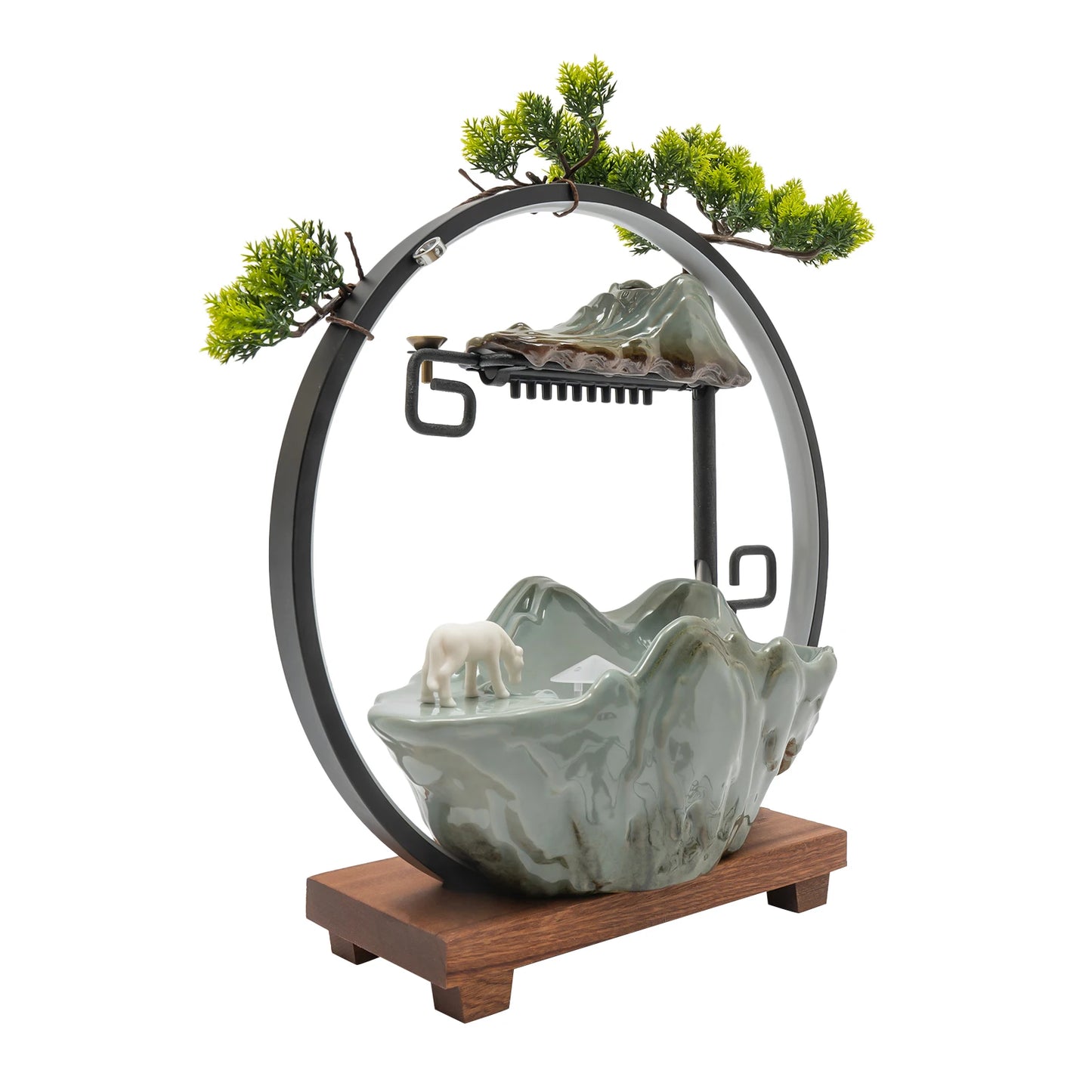 Water Fountain LED Tabletop Indoor Fake Plants Waterfall Zen Decor With Mist